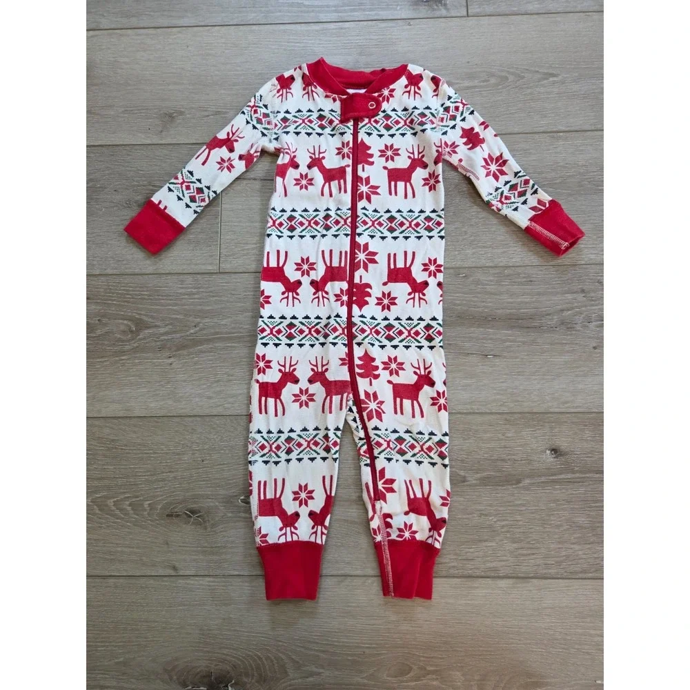 Hanna Andersson Dear Deer Red Christmas Holiday One Piece Pajamas 80 US 18-24m